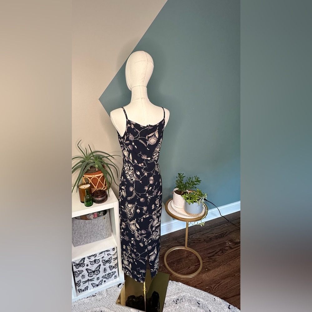 Harold’s Vintage 90s Floral Slip Dress – Navy Rayon Maxi – Size 4 - Picture 5 of 13
